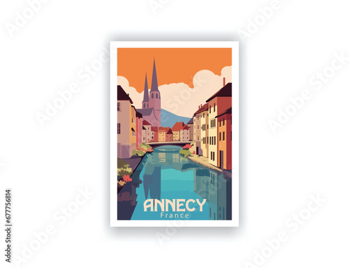 Annecy, France. Vintage Travel Posters. Vector art. Famous Tourist Destinations Posters Art Prints Wall Art and Print Set Abstract Travel for Hikers Campers Living Room Decor
