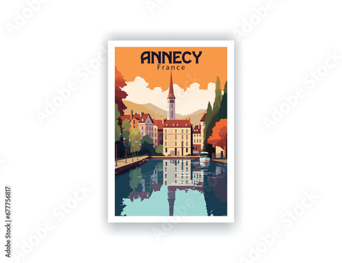Annecy, France. Vintage Travel Posters. Vector art. Famous Tourist Destinations Posters Art Prints Wall Art and Print Set Abstract Travel for Hikers Campers Living Room Decor