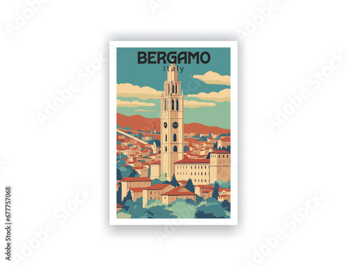 Bergamo, italy. Vintage Travel Posters. Vector art. Famous Tourist Destinations Posters Art Prints Wall Art and Print Set Abstract Travel for Hikers Campers Living Room Decor