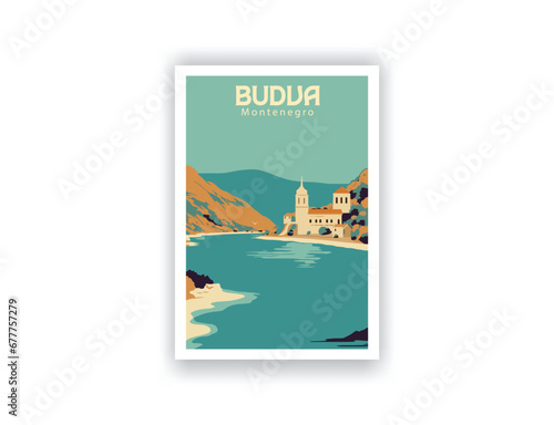 Budva, Montenegro. Vintage Travel Posters. Vector art. Famous Tourist Destinations Posters Art Prints Wall Art and Print Set Abstract Travel for Hikers Campers Living Room Decor