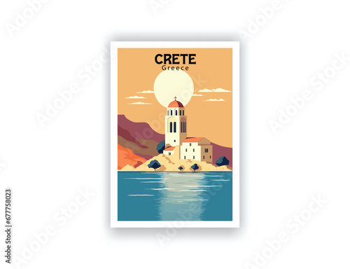 Crete, Greece.  Vintage Travel Posters. Vector art. Famous Tourist Destinations Posters Art Prints Wall Art and Print Set Abstract Travel for Hikers Campers Living Room Decor