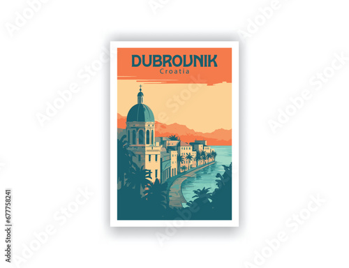 Dubrovnik, Croatia. Vintage Travel Posters. Vector art. Famous Tourist Destinations Posters Art Prints Wall Art and Print Set Abstract Travel for Hikers Campers Living Room Decor