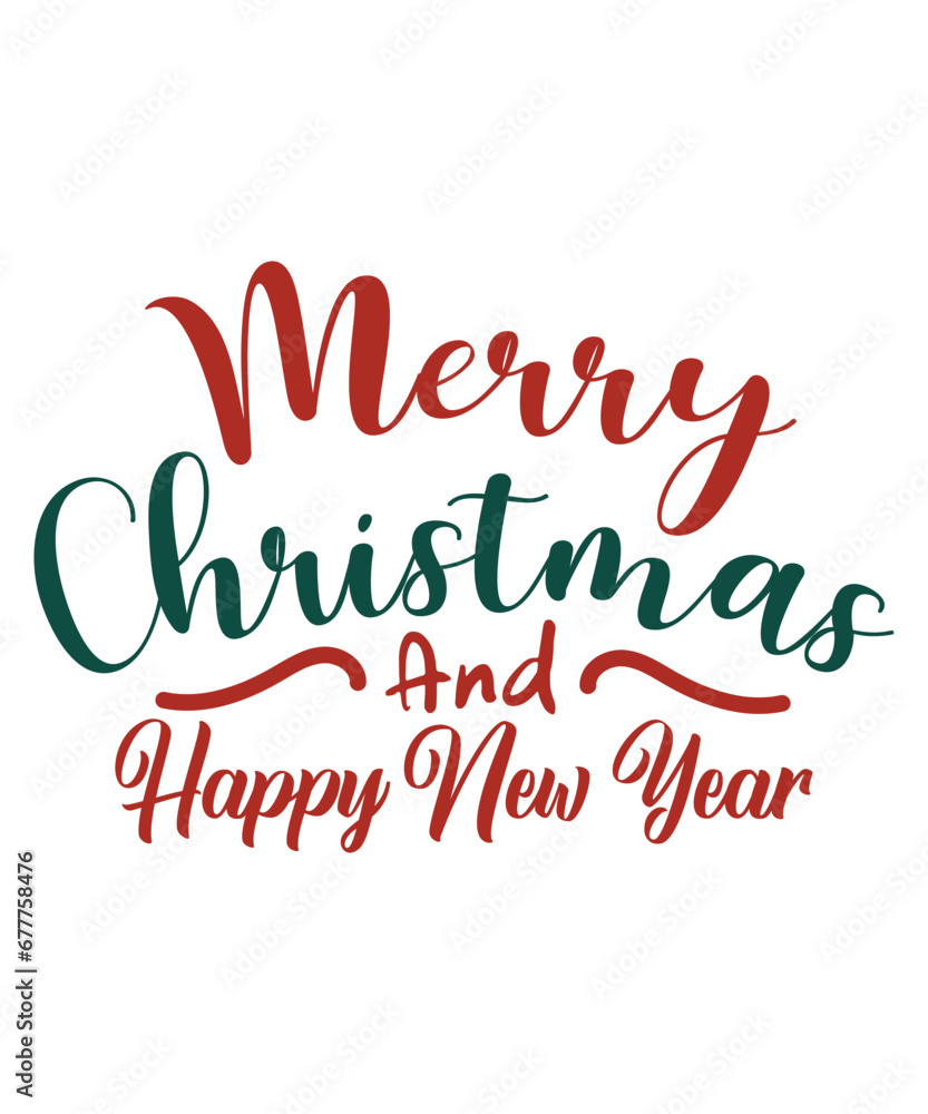 Merry Christmas and Happy New Year text calligraphy 