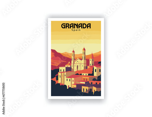 Granada, Spain. Vintage Travel Posters. Vector art. Famous Tourist Destinations Posters Art Prints Wall Art and Print Set Abstract Travel for Hikers Campers Living Room Decor