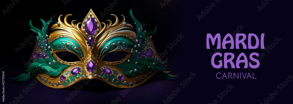Mardi Gras template. Banner for mardi gras carnival in violet,green,yellow colors