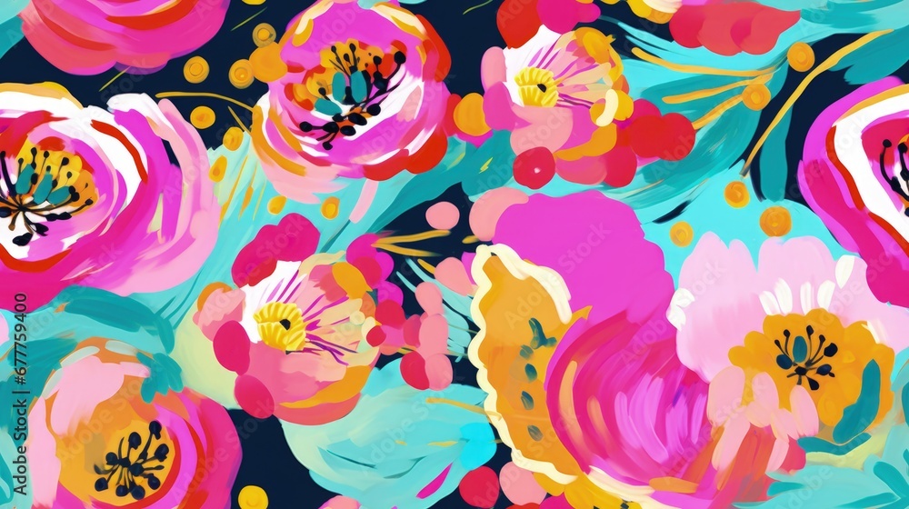 Obraz premium A painted flowers in a psychedelic avant-garde style .carbincore.Trippy Design A girl with flowers on her head. spring. bright pink color