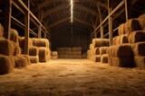 A barn filled with lots of hay and bales. Perfect for agricultural or farm-related projects.