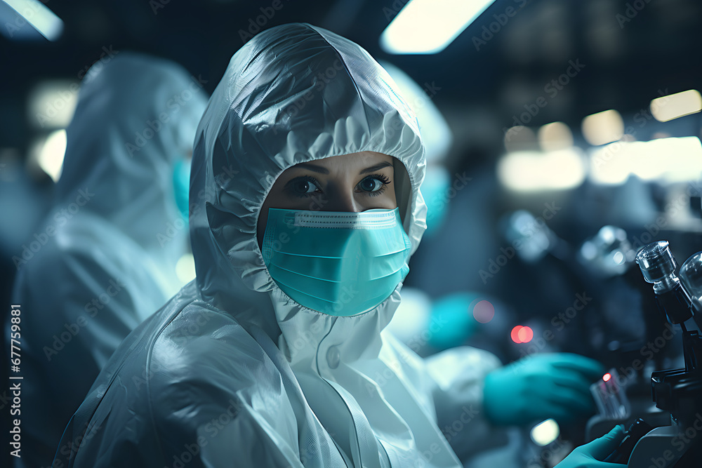 Scientists with mask in a medical lab. Scientists with mask in a medical lab.