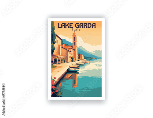 Lake Garda, italy. Vintage Travel Posters. Vector art. Famous Tourist Destinations Posters Art Prints Wall Art and Print Set Abstract Travel for Hikers Campers Living Room Decor