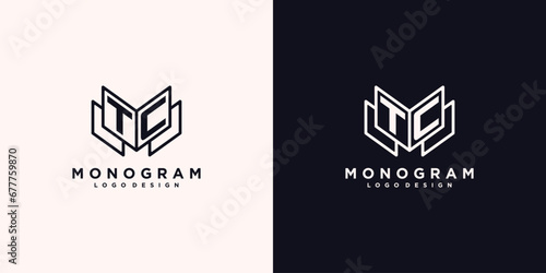 Initials letter TC with book line art education logo symbol vector illustration