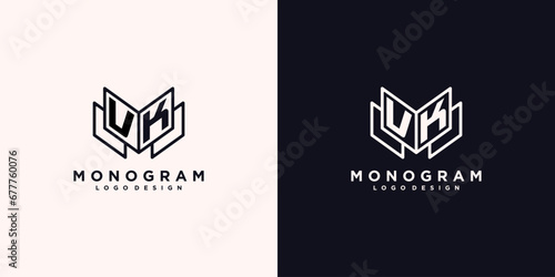 Initials letter VK with book line art education logo symbol vector illustration