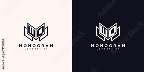 Initials letter WQ with book line art education logo symbol vector illustration
