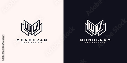 Initials letter WV with book line art education logo symbol vector illustration