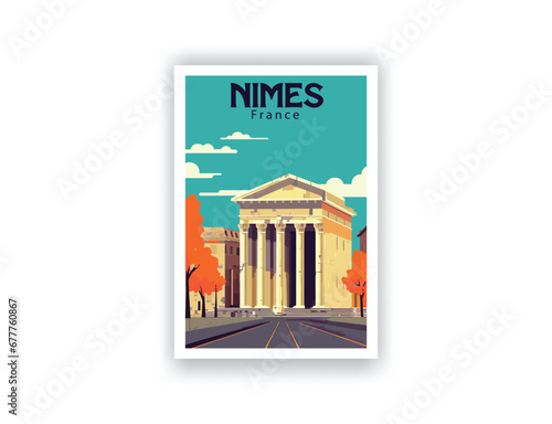 Nimes, France. Vintage Travel Posters. Vector art. Famous Tourist Destinations Posters Art Prints Wall Art and Print Set Abstract Travel for Hikers Campers Living Room Decor
