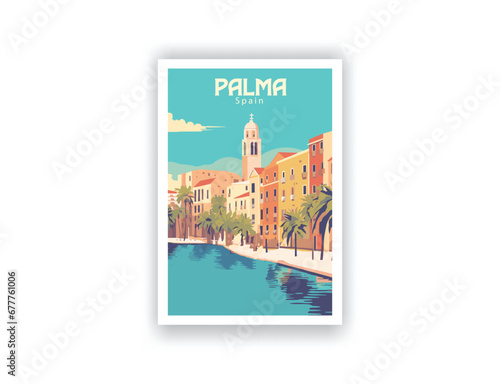 Palma, Spain. Vintage Travel Posters. Vector art. Famous Tourist Destinations Posters Art Prints Wall Art and Print Set Abstract Travel for Hikers Campers Living Room Decor