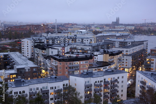 Modern apartment buildings in Liljeholmen  a part of Stockholm.