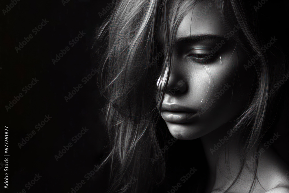 black and white portrait of a woman cry. ai generative black and white portrait of a woman cry. ai generative
