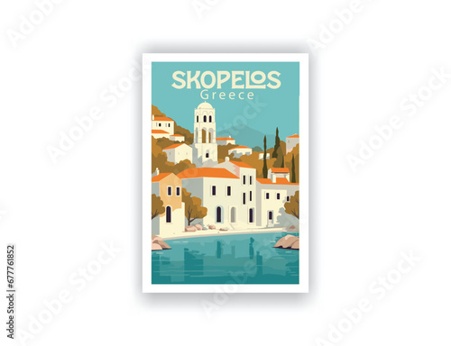 Skopelos, Greece. Vintage Travel Posters. Vector art. Famous Tourist Destinations Posters Art Prints Wall Art and Print Set Abstract Travel for Hikers Campers Living Room Decor