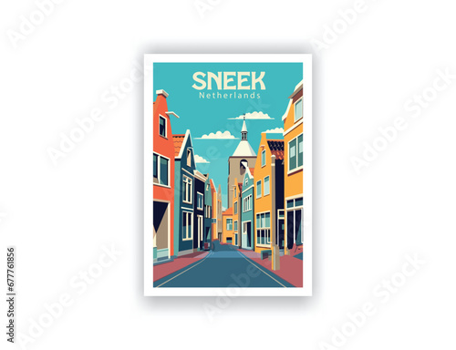 Sneek, Netherlands. Vintage Travel Posters. Vector art. Famous Tourist Destinations Posters Art Prints Wall Art and Print Set Abstract Travel for Hikers Campers Living Room Decor