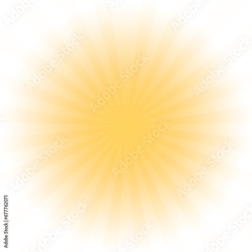 Transparent Sun ray background. Radial beam sunrise or sunset light retro design illustration. Light sunburst glowing background. 