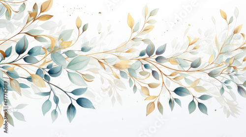Watercolor minimalist leaves and flowers concept art