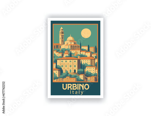 Urbino, Italy. Vintage Travel Posters. Vector art. Famous Tourist Destinations Posters Art Prints Wall Art and Print Set Abstract Travel for Hikers Campers Living Room Decor