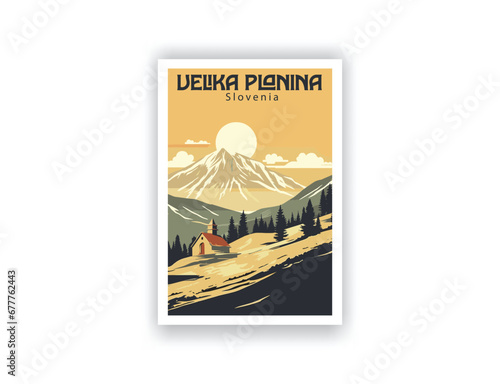 Velika Planina, Slovenia. Vintage Travel Posters. Vector art. Famous Tourist Destinations Posters Art Prints Wall Art and Print Set Abstract Travel for Hikers Campers Living Room Decor