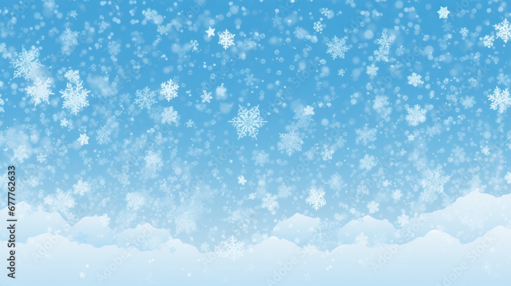 Naklejka premium Random falling snow flakes wallpaper. Snowfall dust freeze granules. Snowfall sky white teal blue background. Many snowflakes february vector. Snow nature scenery