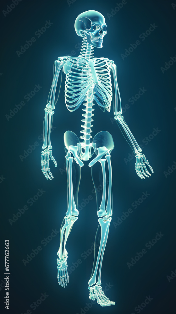 Human 3d skeleton in the style of x-ray photo illustration isolated on dark background Human 3d skeleton in the style of x-ray photo illustration isolated on dark background
