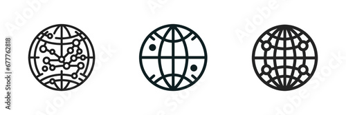 set of black globe icons isolated on white background. Vector illustration