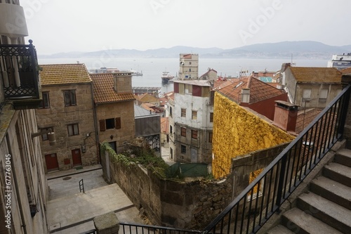 Scenic view of the city of Vigo in Spain with old residential houses in daylight
