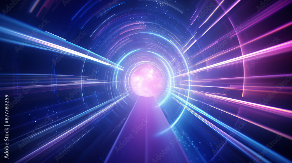 Fototapeta premium Hyperspace traveling through space, deep space, outer space, boom, explosion of light