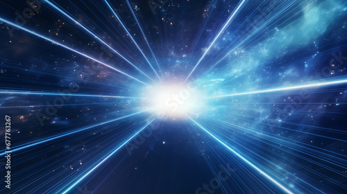 Hyperspace traveling through space, deep space, outer space, boom, explosion of light