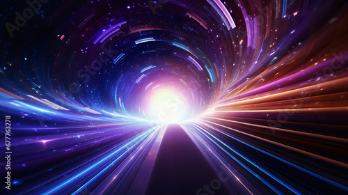 Hyperspace traveling through space, deep space, outer space, boom, explosion of light