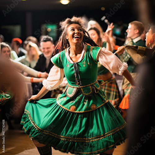 Black woman doing Irish dancing on St. Patrick's Day