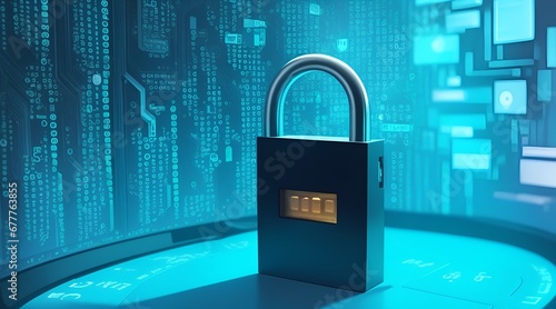 Wallpaper Mural Concept of a digital padlock for a computing system on a dark blue backdrop, cyber security technology for fraud prevention, and data network privacy protection Torontodigital.ca