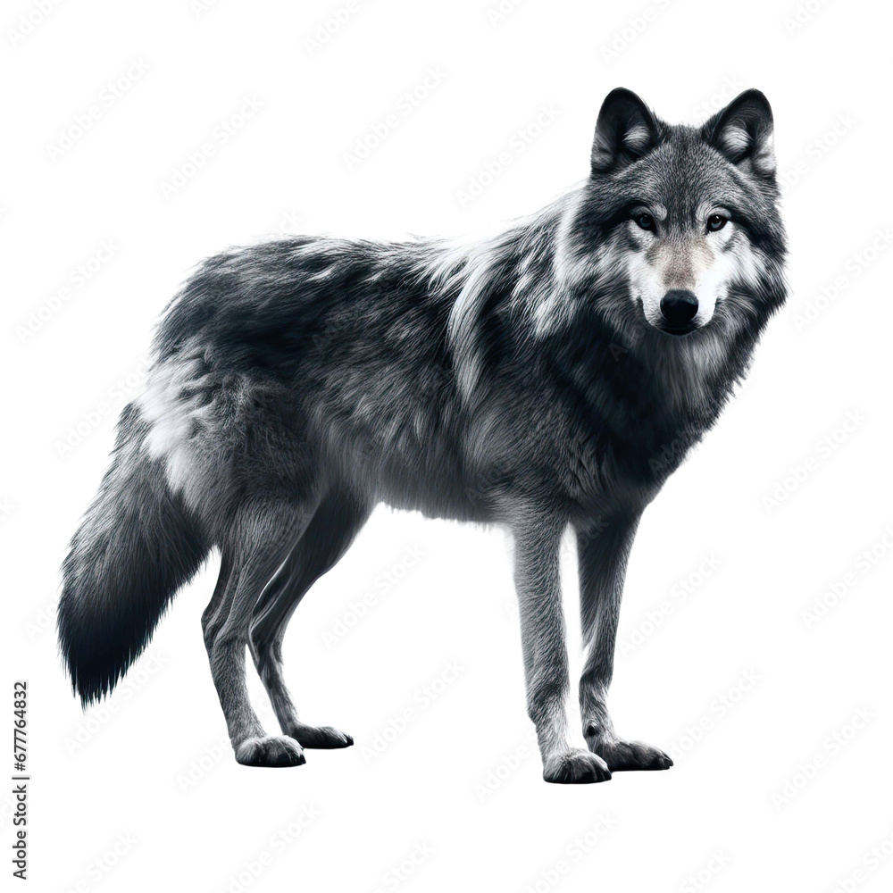 Wolf standing isolated on transparent background cutout