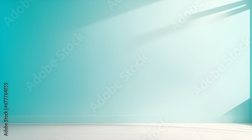 For design or creative work, This is a beautiful Aqua backdrop image of an empty area in Aqua tones with play of light and shadow on the wall and floor. Aqua background for product presentation © Logo