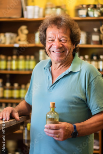 Shop Owner's Smiles of Achievement. His hard work pays off as he proudly opens his store.