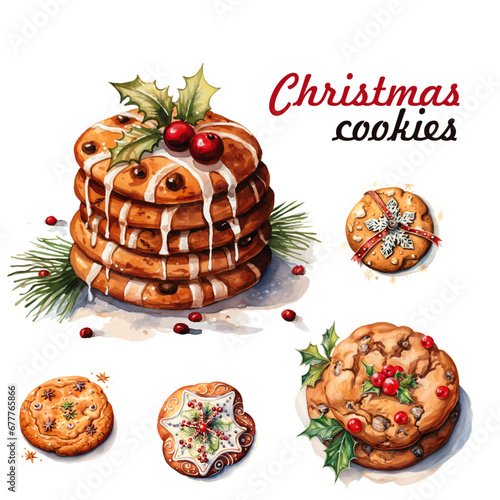 Christmas cookies ginger and candy watercolor illustration vector