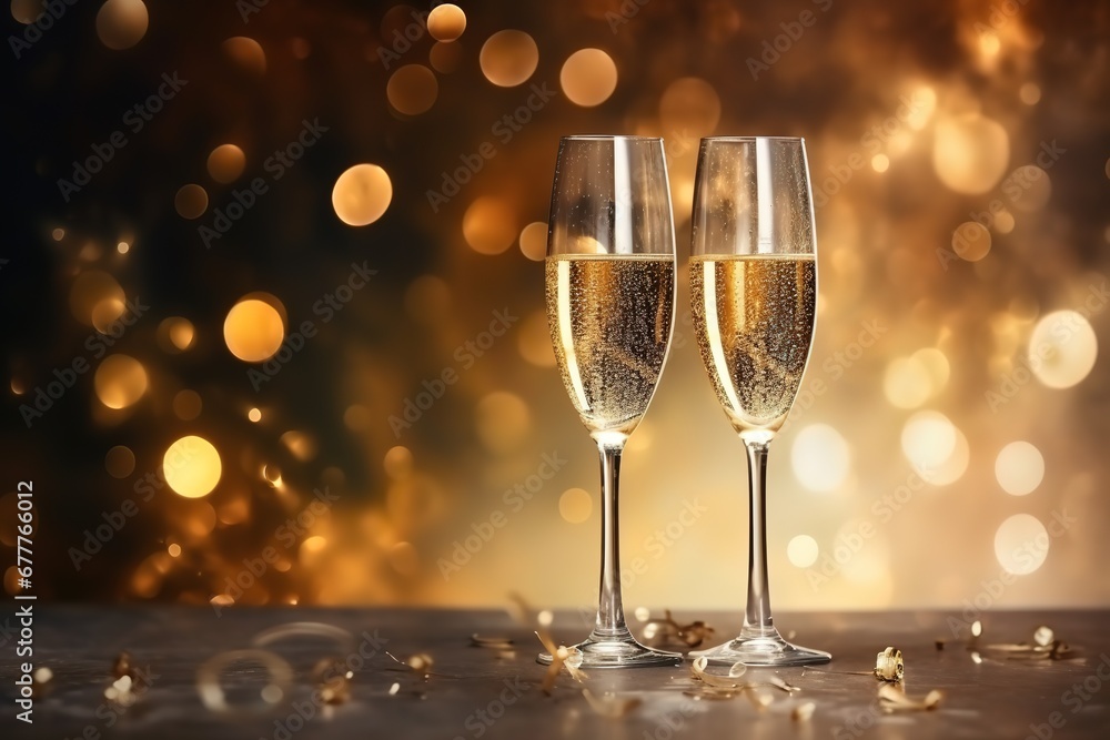 Two glasses of champagne on a New Year's Two glasses of champagne on a New Year's