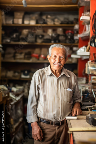 Shop Owner's Smiles of Achievement. His hard work pays off as he proudly opens his store.