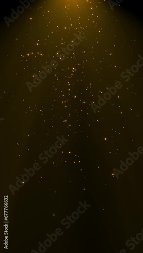 golden glitter particles and shining stars falling and light flare, new year and christmas, vertical social media 4k motion background template photo