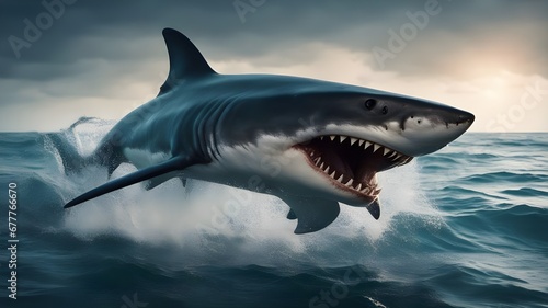 great white shark  Huge evil monster shark in the open sea ocean 