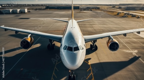 Cargo airplane parked on runway at the airport