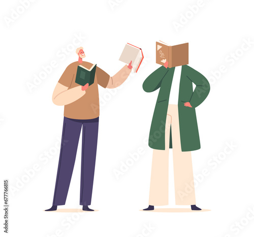 Male And Female Characters Engrossed In Books, Each Lost In Their Own World, Surrounded By The Magic Of Literature