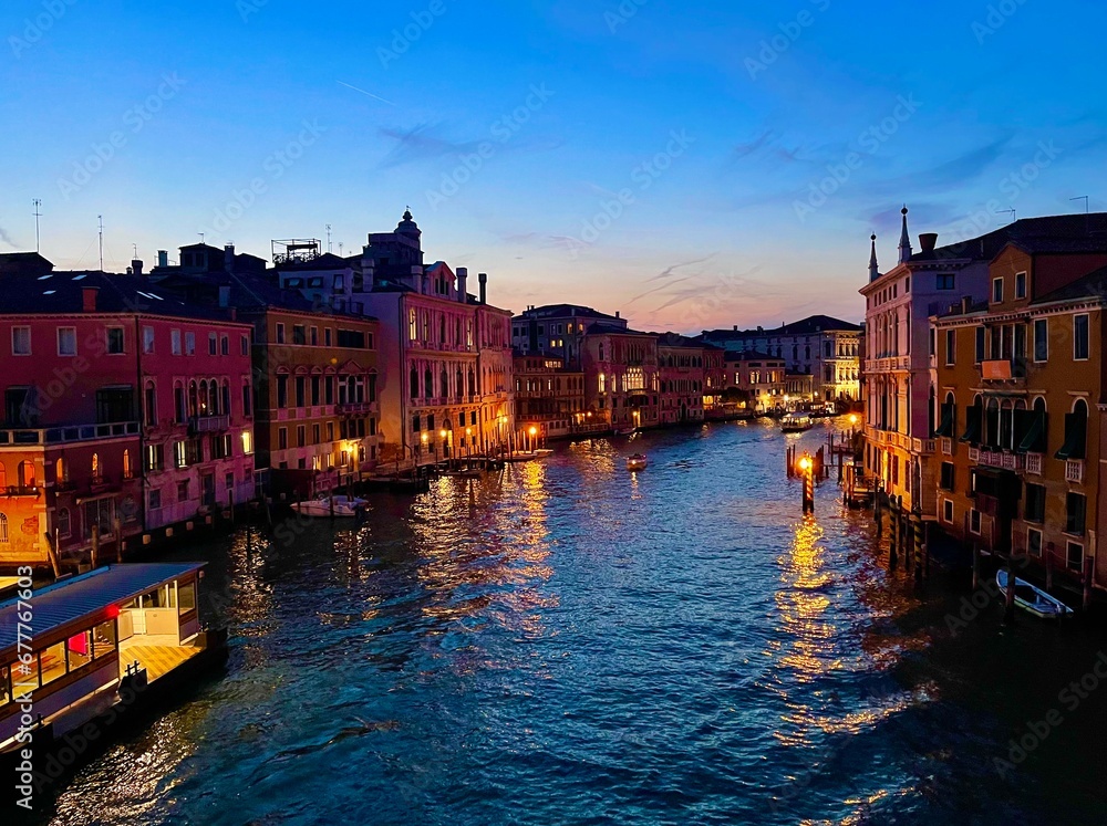 Venice grand canal in night with beautiful colours reflection 