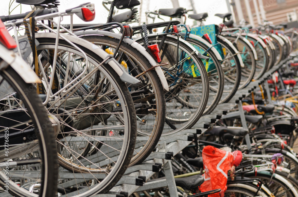 Lots of parked bicycles in Delft, The Netherlands Lots of parked bicycles in Delft, The Netherlands