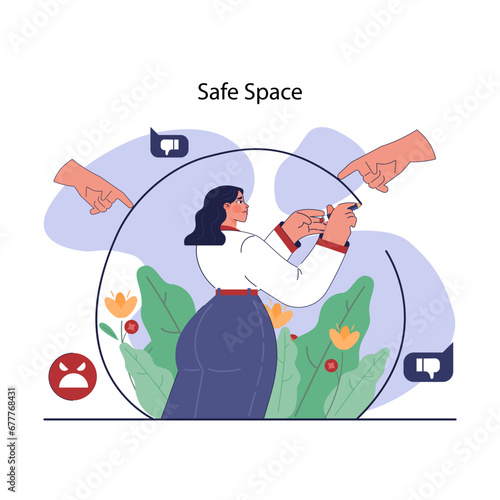 Bullying. Harassment and humiliation victim safe space. Social violence problem. Verbal or physical abuse. Flat vector illustration
