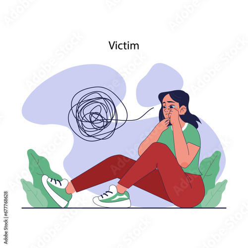 Bullying. Upset victim being bullied and shamed by others. Harassment and humiliation victim. Social violence problem. School verbal or physical abuse. Flat vector illustration